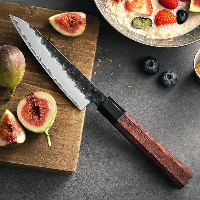 HEZHEN 5.3" Utility Knife, Clad Steel Composite Forging Steel Universal Knife, Petty Knife Paring Fruit Peeling,Japanese Style Kitchen Knife,Natural Wood Octagonal Handle
