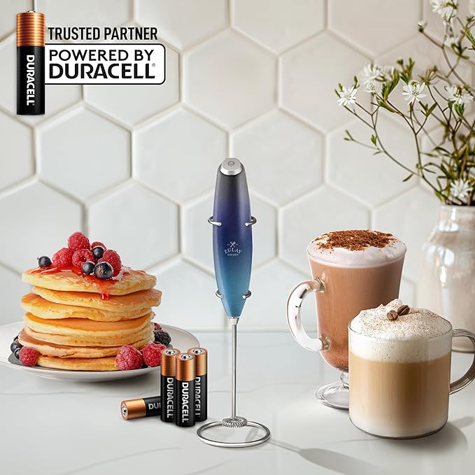 Zulay Kitchen Powerful Milk Frother Wand With 4 AA Duracell Batteries - Ultra Fast Handheld Drink Mixer - Electric Whisk Foam Maker for Coffee, Lattes, Cappuccino, Matcha & Creamer