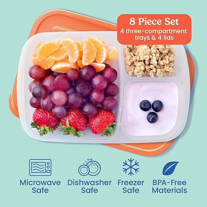 Bentgo Easyboxes - Original Stackable Lunch Boxes - Reusable 3-Compartment Food Containers for Kids and Adults - Bento Lunch Box for Meal Prep, School, & Work - BPA Free, Set of 4 (Classic)