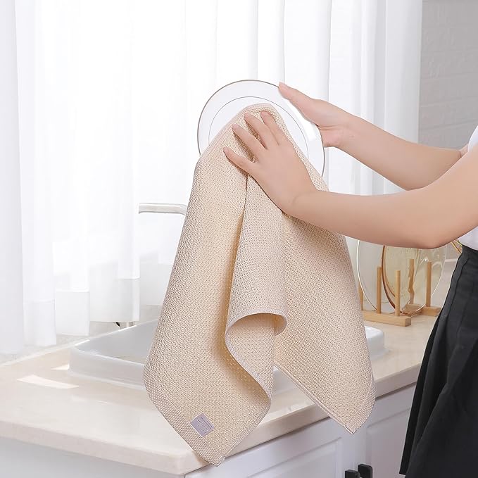 Homaxy 100% Cotton Waffle Weave Kitchen Dish Towels, Ultra Soft Absorbent Quick Drying Cleaning Towel, 13 x 28 Inches, 6-Pack, Beige