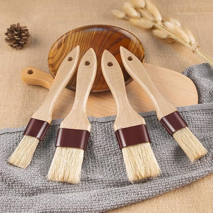 Pastry Brushes for Baking & Grilling, Boar Bristles & Beech Wood Handles, 4PCS (2*1 Inch & 2*1.5 Inch)