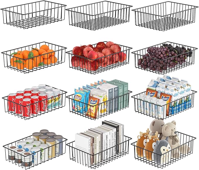 Simple Trending 12 Pack Extra Large Wire Storage Baskets, Pantry Organization for Cabinets, Metal Basket Kitchen, Garage