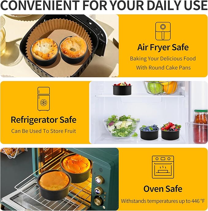 P&P CHEF Non-stick Cake Pan Set of 4, 4 Inch Round Baking Cake Pans Tins for Tier Smash Cakes, Non-Toxic & Solid, Stainless Steel Core & Leak-Proof, 4Pcs