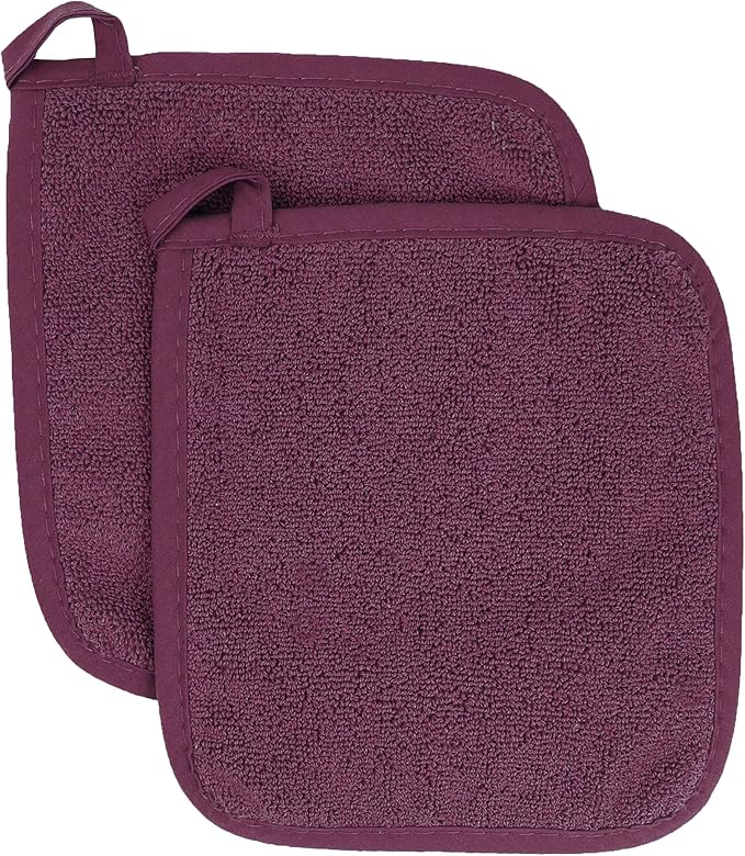 RITZ Terry Potholder & Hot Pad: Unparalleled Heat Resistant, Durable 100% Cotton – Ergonomically Designed for Optimal Grip – Easy-Care Machine Washable – 2-Pack, Beet