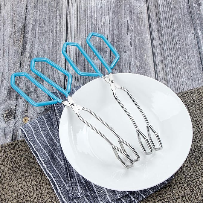 MSY BIGSUNNY Stainless Steel Scissor Tongs Heavy Duty Cooking Tongs with Soft Handles (2, blue 11" + 11")