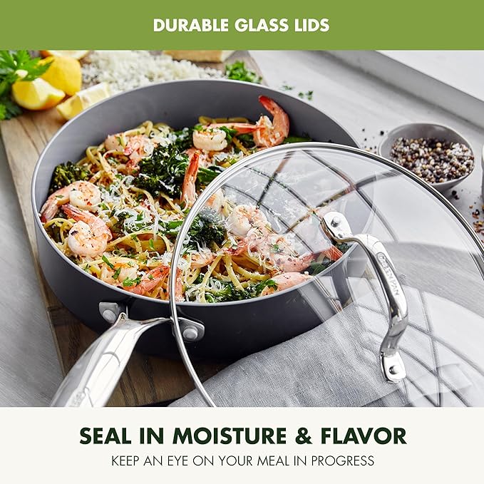 GreenPan 11 Piece Valencia Pro Ceramic Nonstick Cookware Set, PFAS-Free, Induction Ready, Hard Anodized Pots & Pans with Lids, Compatible on All Cooktops, Dishwasher & Oven Safe, Gray