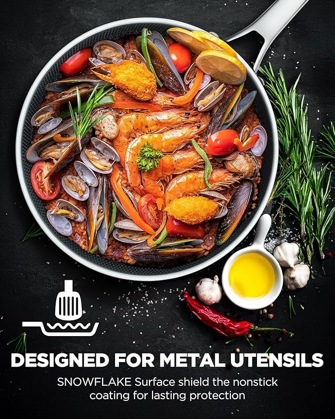 Non Stick Frying Pans, 12-inch with Lid, Hybrid Frying Pans Nonstick,non stick Skillets Stainless Steel, Dishwasher & Oven-Safe, Induction Compatible Cooking Pan, PFOA Free Cookware