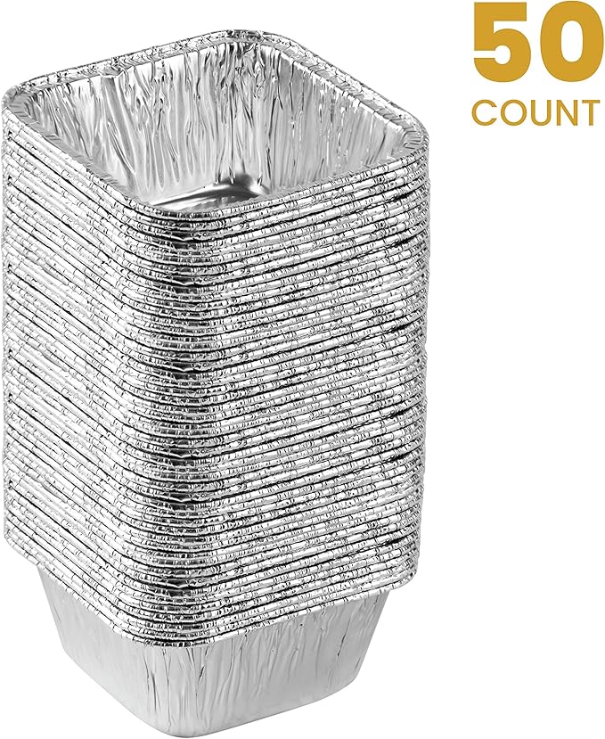 PLASTICPRO Disposable 4.25'' X 4.25 X 2'' Inch Square Aluminum Tin Foil Baking Pans Bakeware - Cookware Perfect for Baking Cakes,Brownies,Bread, Meatloaf, Lasagna, Pack of 50