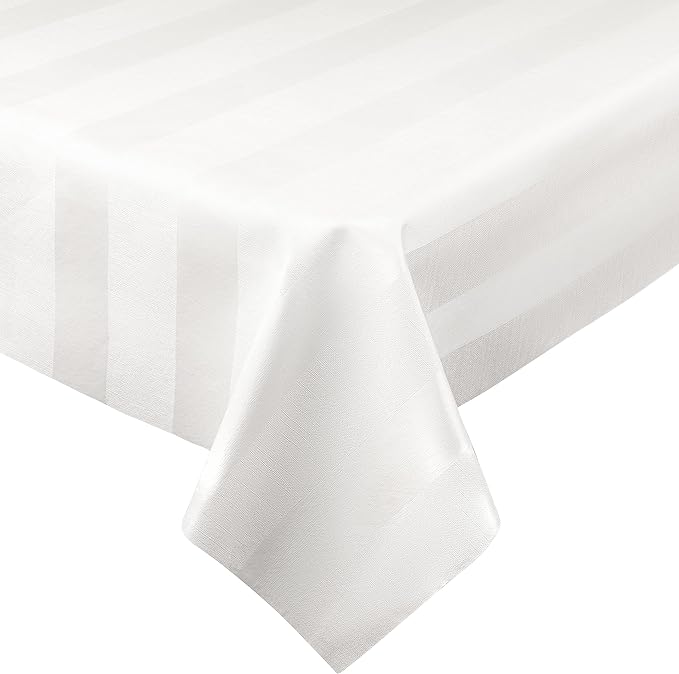 Luxury Table Protector Pad, 2 in 1 Table pad + Great Looking Tablecloth - Heat Resistant, Spill & Stain Proof - Flannel Backing (54x90, White - Silk Stripe)