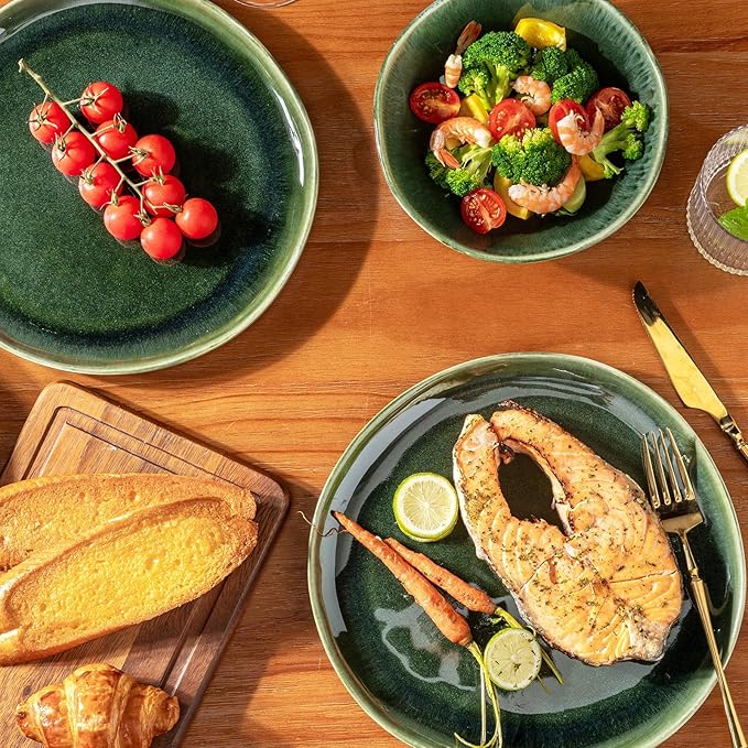 AmorArc Ceramic Dinnerware Sets,Handmade Reactive Glaze Stoneware Plates and Bowls Set,Highly Chip and Crack Resistant | Dishwasher & Microwave Safe Dishes Set,Service for 4 (12pc)
