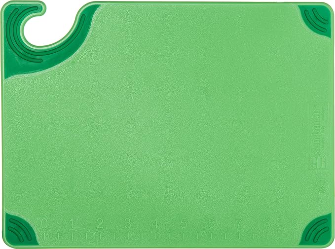 San Jamar Saf-T-Grip Plastic Cutting Board with Safety Hook, 9" x 12" x 0.375", Green, (Pack of 6)