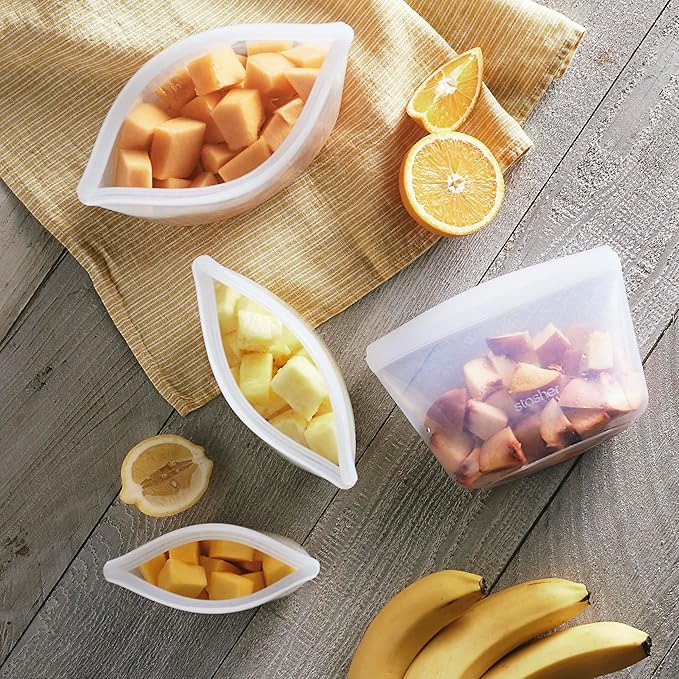 Stasher Premium Silicone Reusable Food Storage Bags, 2-Pack, Clear, Multi-Use Food Storage Bags, Lunch Bag, Travel Containers, BPA Free, Leak-free, Dishwasher-Safe, Eco-friendly