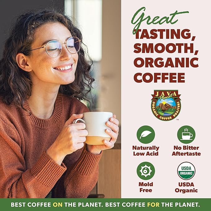 Low Acid Organic Coffee – Whole Bean, Mold-Free & Stomach Friendly by Java Planet, Good Morning Blend Coffee, Medium Roast, Smooth Full Flavored, 2x1LB Bag