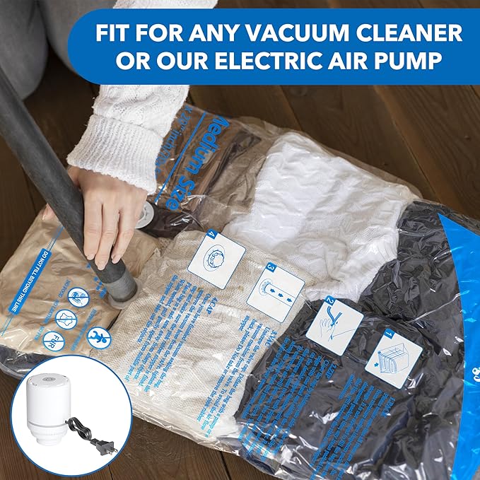Travel Vacuum Bags With Pump,Vacuum Storage Bags with Electric Pump 8 Combo (2 J/2 L/2 M/2 Small), Plastic Packaging Bags,Travel Vacuum Bag For Luggage,Clothes, Pillows, Comforters, Blankets, Bedding