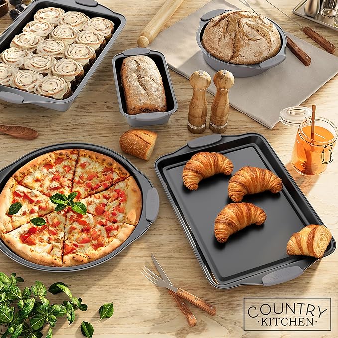 Country Kitchen Nonstick Stackable Bakeware Set - Heavy Duty, Durable, Easy Release Baking Set, Grey, 10 Pcs