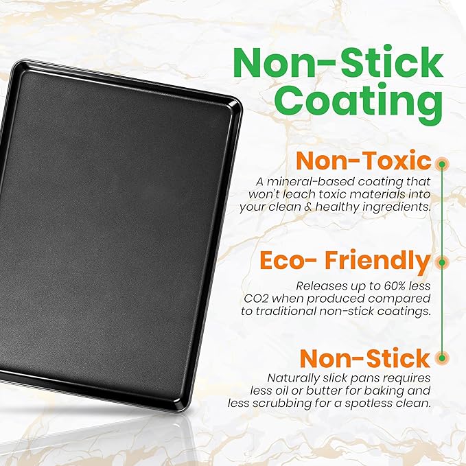 NutriChef 2-Piece XL Mega Cookie Sheet Baking Pans Set - 22" x 16" Extra Large Nonstick Carbon Steel Oven Baking Tray Pans, Stackable Bakeware, Black - NCLGBP16