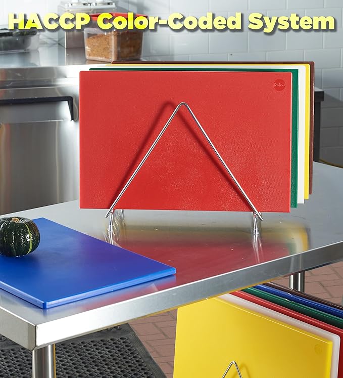 CURTA 6-Piece NSF 18" x 12" x 1/2" Multi-Colored Flexible Cutting Board Kit with Stainless steel Storage Rack, Color Coded Plastic Chopping Board with Anti Slip Surface Dishwasher Safe