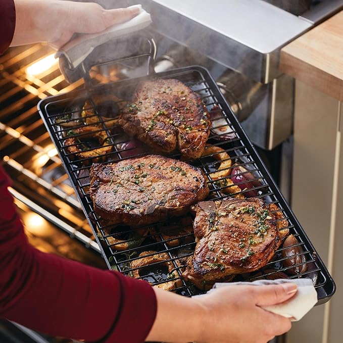 Anolon Advanced Home Hard Anodized Nonstick Double Burner Griddle with Roasting Rack, 10 Inch x 18 Inch, Moonstone