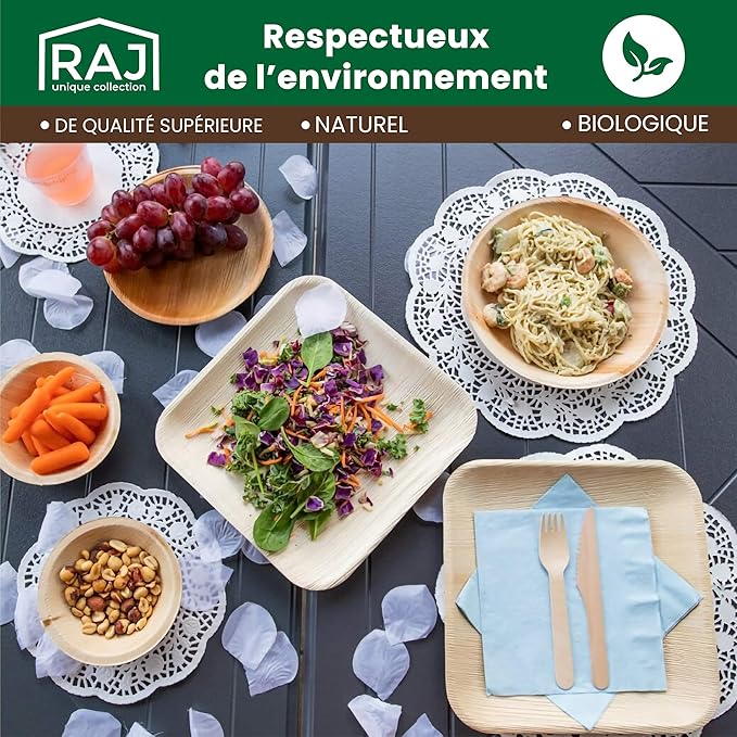 Raj Disposable Palm Leaf Bowls (25 Count, 4" Square Bowls) Strong Bowl Like Bamboo Party Bowl - Decorative Compostable Tableware for Lunch, Dinner, Birthday, Outdoor, BBQ, Picnic.
