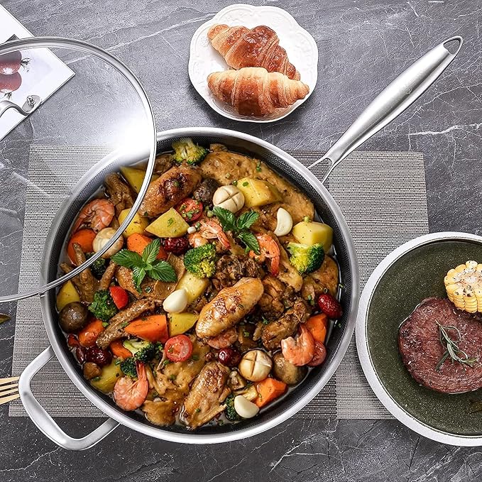 LOLYKITCH 10 Piece Kitchen Cookware Set,Hybrid Tri-ply Stainless Steel Pots and Pans Set,Induction Cookware,Heavy Duty,Dishwasher and Oven Safe.