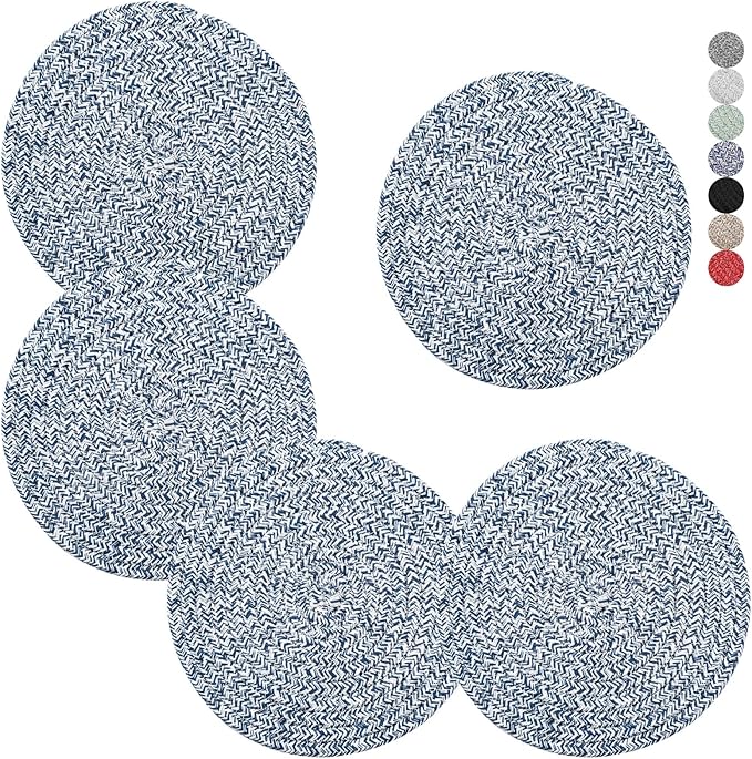 Trivets for Hot Dishes, Pots and Pans, 8 Inches Hot Pads 5 Pcs, Pot Holders for Kitchen, Heat Resistant Mat Protect Counter, Coasters Set Home Essentials Farmhouse Decor (Blue)
