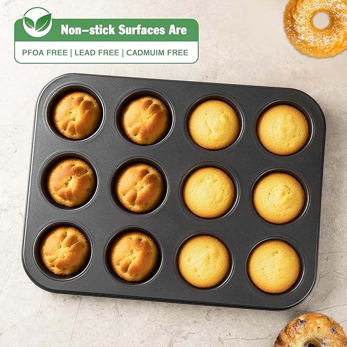 Tiawudi Mini Fluted Tube Cake Pan, 12 Cavity Bundt Cake Baking Pan, Non-stick Baking Mold for Cupcakes, Donuts, Cornbread, Brownies, Jellies, Set of 2