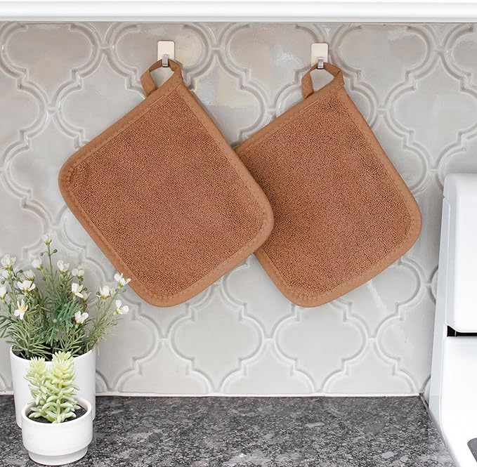 RITZ Terry Potholder & Hot Pad: Unparalleled Heat Resistant, Durable 100% Cotton – Ergonomically Designed for Optimal Grip – Easy-Care Machine Washable – 4-Pack, Copper