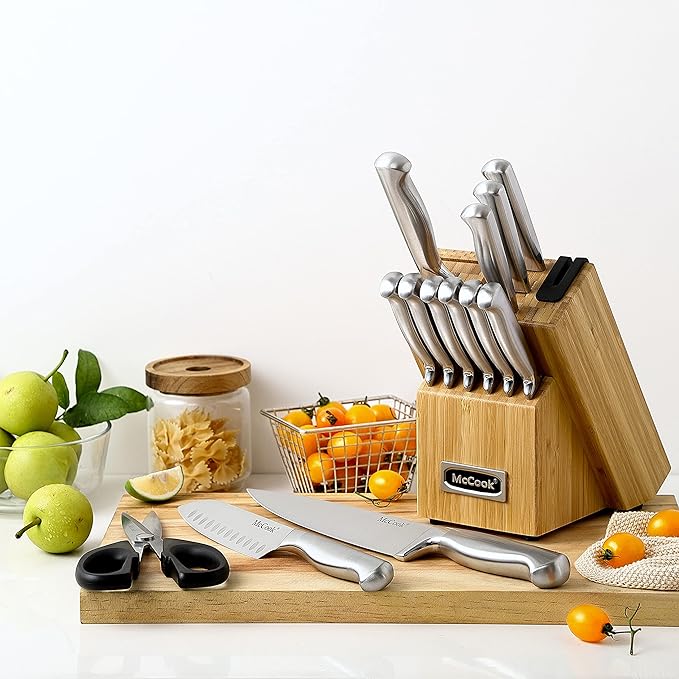 McCook® Knife Sets,German Stainless Steel Knife Block Sets with Built-in Sharpener