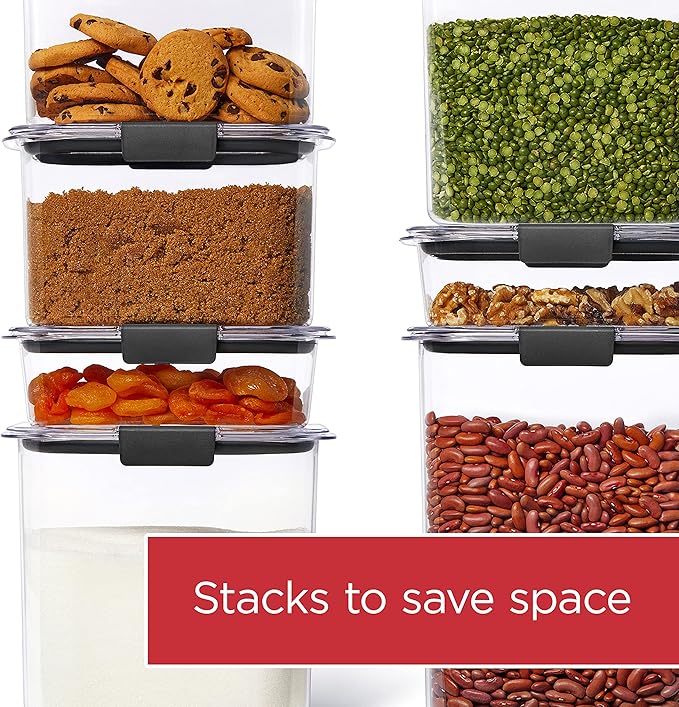 Rubbermaid Brilliance 12-Cup Airtight Food Storage Container, Perfect for Pantry Staples, Clear/Grey