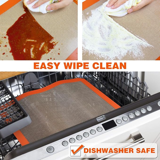 Silicone Baking Mat - Best German Silicone - Non Slip Silicone Baking Sheet, Non Stick Reusable Silicone Mats for Baking, Oven Liner, Counter Mat - Half Sheet Baking Mat, Set of 2