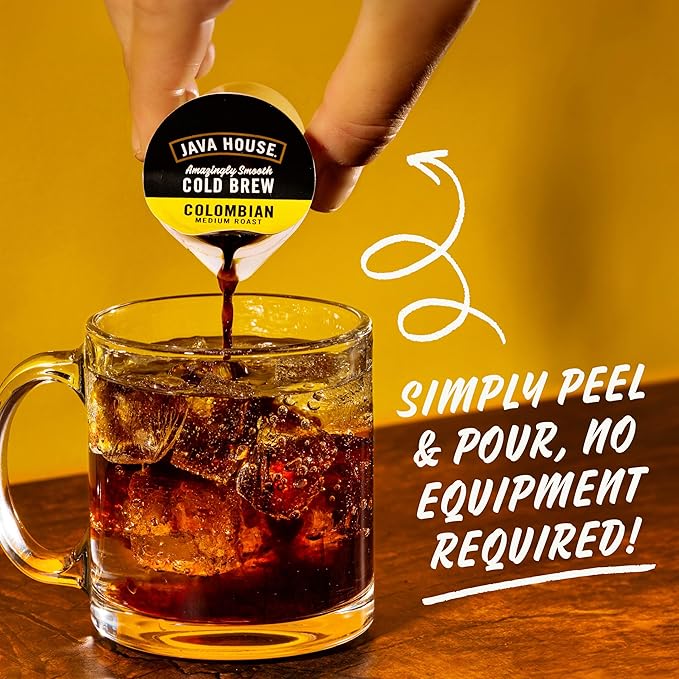 JAVA HOUSE Medium Roast Colombian Cold Brew Pods, (48 Count) Peel and Pour Pods Hot or Iced Instant Coffee Concentrate