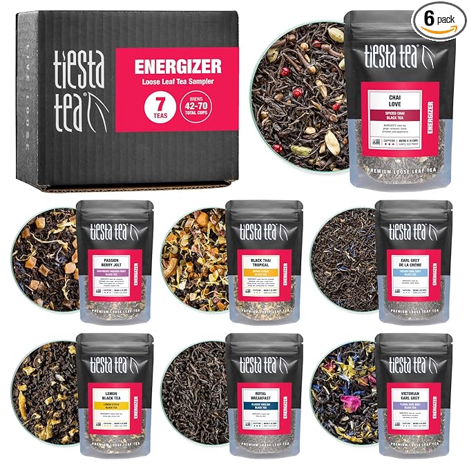 Tiesta Tea - Black Sampler Dry Flight Set, Loose Leaf, High Caffeine, Makes Hot & Iced, Assorted Tea Sets with Herbal, Chai, Fruit Black Teas & More, 7 Resealable Sample Pouches