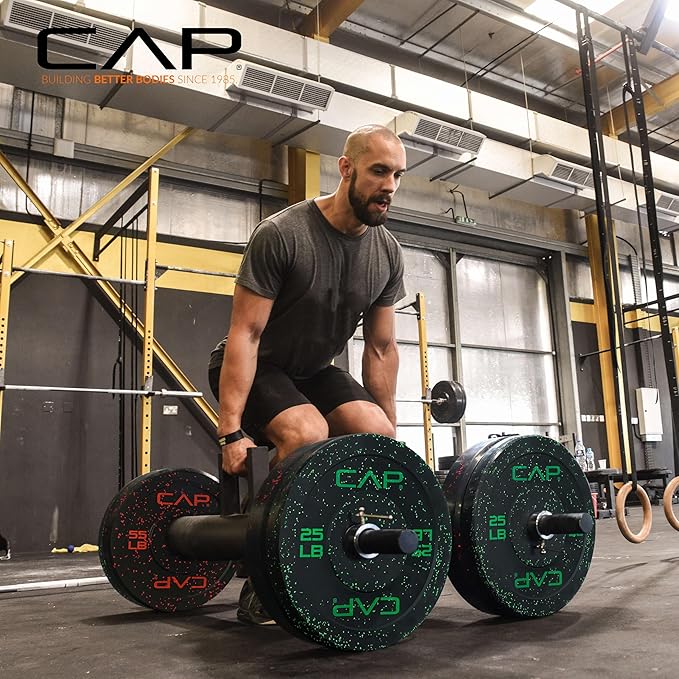 CAP Barbell 2-Inch Olympic Bumper Plate Weight Set with 6 Post Rack | 100-370 lbs | Multiple Options