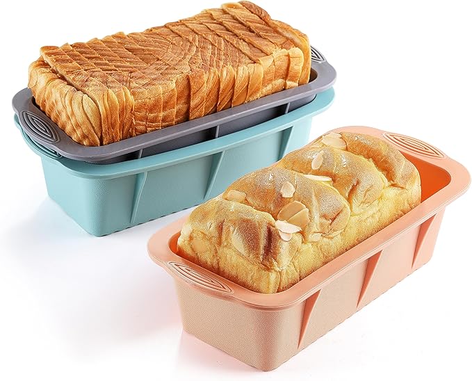 3PCS Silicone Bread Loaf Pan, Non-Stick Bread Pans for Baking, Easy Release Loaf Pan, Great for Homemade Bread, Cakes, Brownies, Dishwasher Safe (3 Colors, Nesting Design)