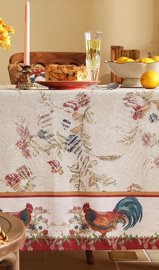 patdrea Designer Vintage Red Rectangle Tablecloth,French Linen Animals Pattern Tablecloths,Decoration Floral Table Cover for Kitchen Dining Christmas,Party,Thanksgiving,55"x87"-Townlife E