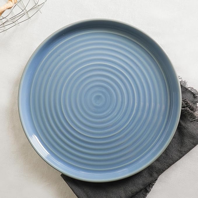 Stone Lain Elica 12-Piece Modern Dinnerware Set Stoneware, Plates and Bowl Sets for 4, Blue and Grey