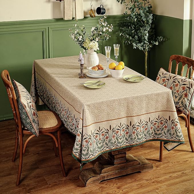 patdrea Designer Vintage Linen Small Table Cloth for Rectangle Table,French Floral Durable Breathable Tablecloth,Dacorative Cover for Kitchen Dining,Christmas,Thanksgiving,55"x71"-Cudillero