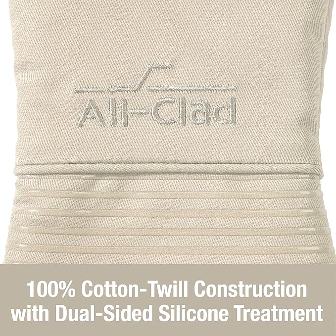 All-Clad Premium Silicone Oven Mitt: Heat Resistant to 500 Degrees - 100% Cotton & Silicone, 14"x7" Pot Holder for Kitchen and Barbeque, (1-Pack), Almond