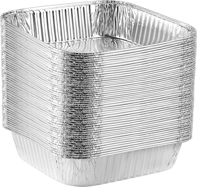 PLASTICPRO Disposable 8'' X 8'' X 2'' Inch Square Aluminum Tin Foil Baking Pans Bakeware - Cookware Perfect for Baking Cakes, Breads, Brownies, Bread, Meatloaf, Lasagna, Pack of 50