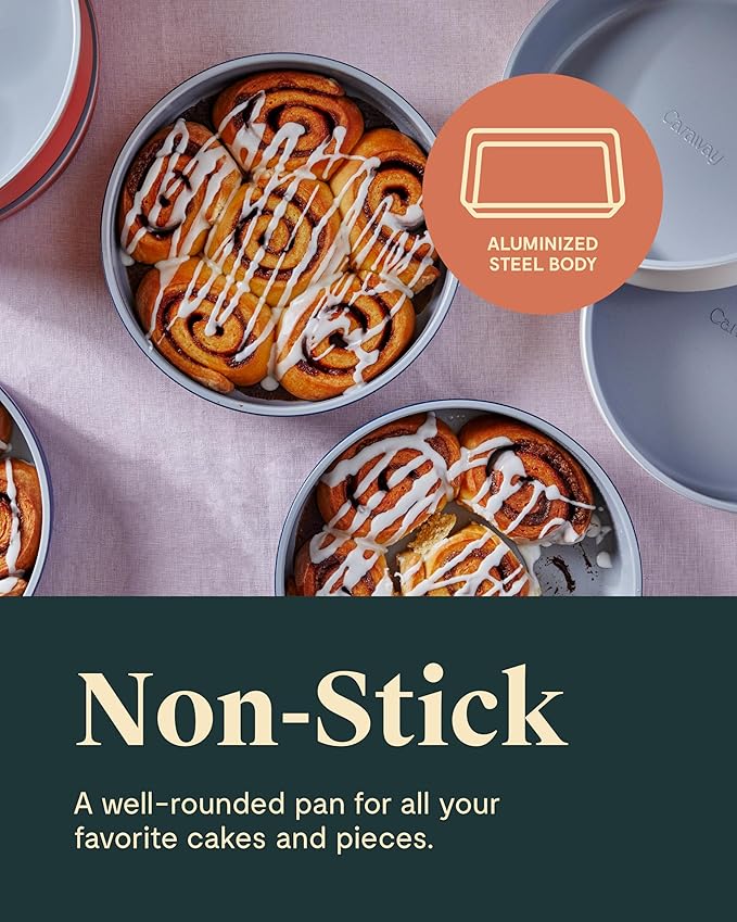 Caraway Non-Stick Ceramic 9” Circle Pans - Naturally Slick Ceramic Coating - Non-Toxic, PTFE & PFOA Free - Perfect for Birthday Cakes, Tartes, & More - White