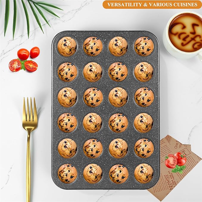 Muffin Cupcake Pan, Mini Muffin Tins Nonstick 24, Muffin Top Pan and Mini Cheesecake pans, Toast Oven Baking Supplies Non Stick Cake Pans Muffin Tray