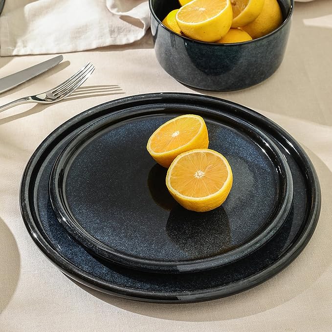 Stone Lain Eden 4-Piece Dinner Plate Set Stoneware, Dark Blue