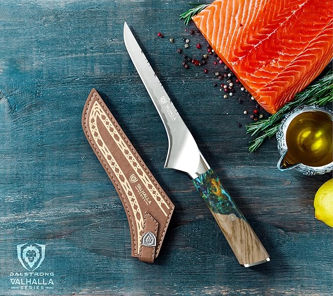 Dalstrong Boning Knife - 6 inch - Valhalla Series - 9CR18MOV HC Steel - Celestial Resin & Wood Handle Gift Knife - Fillet, Meat Cutting, Carving, Bone, Trimming, Deboning - Leather Sheath