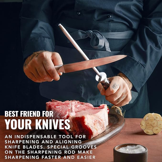 Cutluxe Honing Rod, Knife Sharpener Rod – 10" Honing Steel – Ergonomic Handle Design – Artisan Series