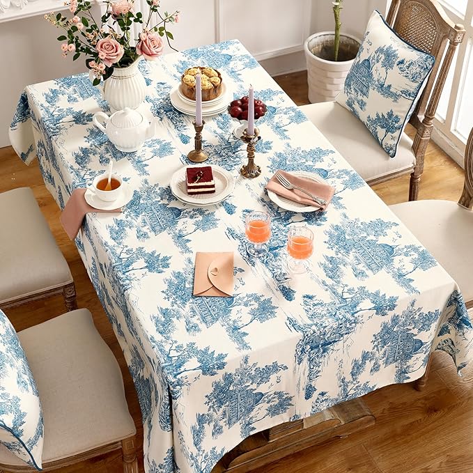 patdrea Designer Vintage Cyan Extra Long Tablecloth for Rectangle Table,Linen Ancient Castle and Manor Pattern Tablecloths,Decor for Kitchen Dining Christmas,Thanksgiving,67"x118"-Lucerne a