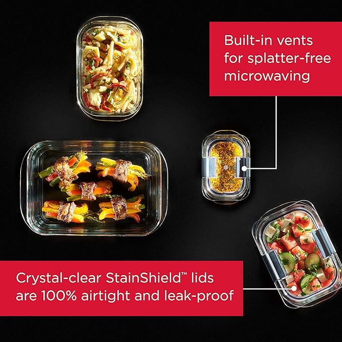 Rubbermaid Brilliance Glass Food Storage Containers, 3.2 Cup, Set of 4, BPA-Free, Leak-Proof, Clear