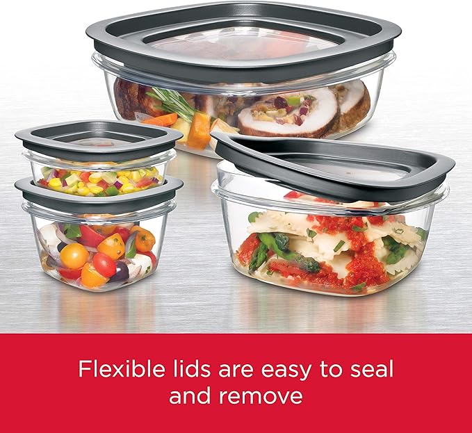 Rubbermaid 28-Piece Clear/Grey Food Storage Containers, Premium Snap Bases, and Various Size Lids, Perfect for Meal Prep, Leftovers, and Dishwasher Safe