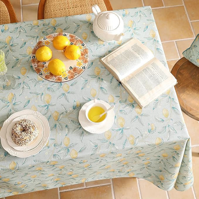 patdrea Designer Linen Green Square Tablecloth,Vintage Yellow Flowers Pattern Farmhouse Table Cloth,Home Table Cover Decor for Kitchen Dining Christmas,Thanksgiving,Party,67"x67"-Ania a