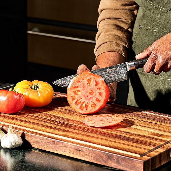 HexClad 6-Piece Espresso Damascus Knife Set, 67-Layer Japanese Damascus Stainless Steel Blades, 60 HRC, Made with the 3-Step Honbazuke Method, Pakkawood Handles, 12-Degree Edge