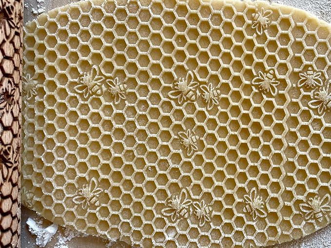 BEEHIVE Embossing Rolling Pin with Pattern. Laser Engraved Embossing Dough Roller for Homemade Cookies and Pottery by Algis Crafts